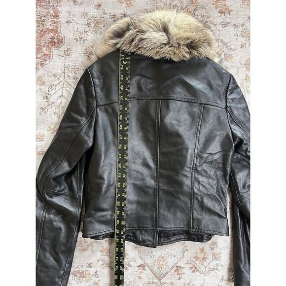 Linda Richards Genuine Fox Fur Leather Moto Jacket Zipper Coat Womens Size S - Picture 8 of 10
